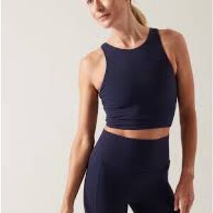 Athleta Navy Blue Crop tank, with bra support, size large